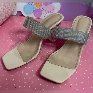 Nude Tone size 6 clear block heels with clear/jewel straps